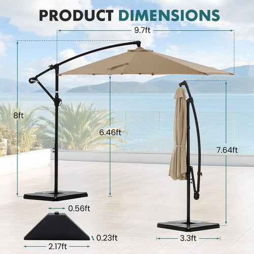 10ft Offset Outdoor Patio Umbrella with Base